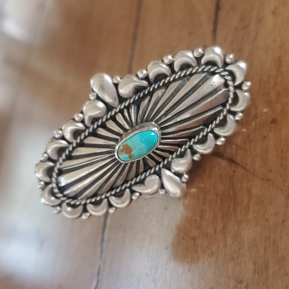 Navajo Sterling Silver Turquoise Concho Ring Size 8